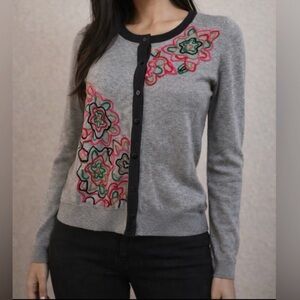 NWT Mystree Gray Cardigan with Floral Embroidery